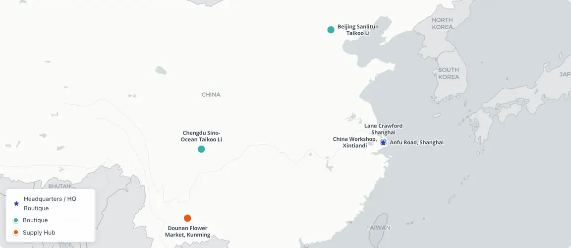 From a Weibo account to a four-city boutique network — Beast's retail geography traces the expansion of China's domestic lifestyle luxury market.