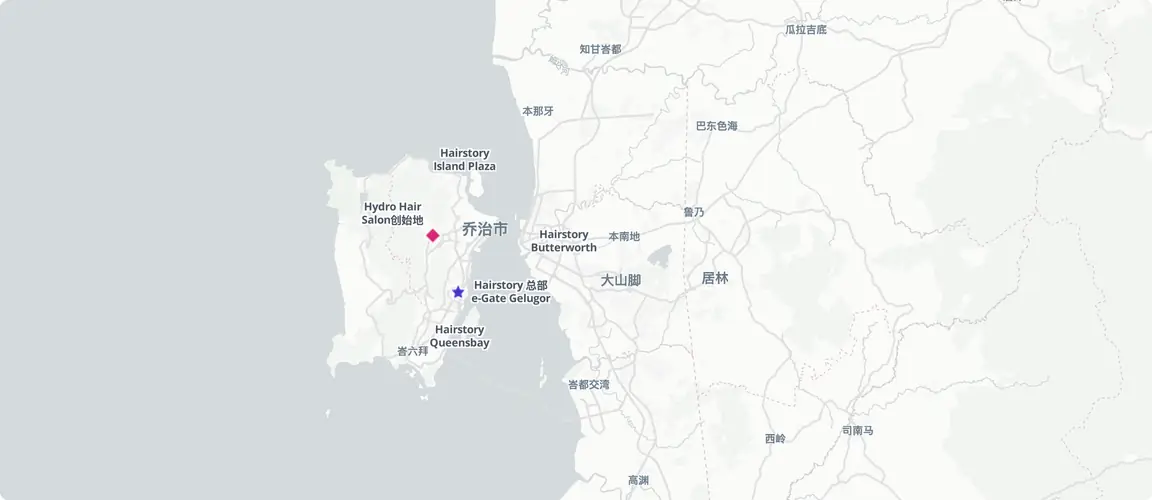槟城集中布局：岛上与大陆共16家门店，加上隆谷大马鲁达马纳锚店——全部自营，无加盟。