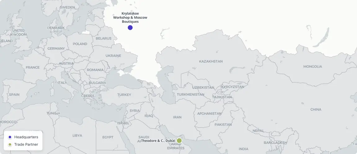 One workshop, two Moscow boutiques, one Dubai partner — precision concentration over scale.