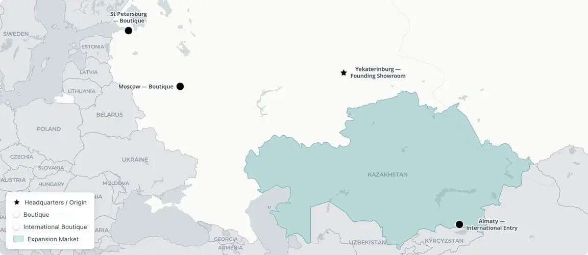 From a Yekaterinburg beauty studio to federal scale — USHATÁVA's boutique arc across Russia and into Central Asia.
