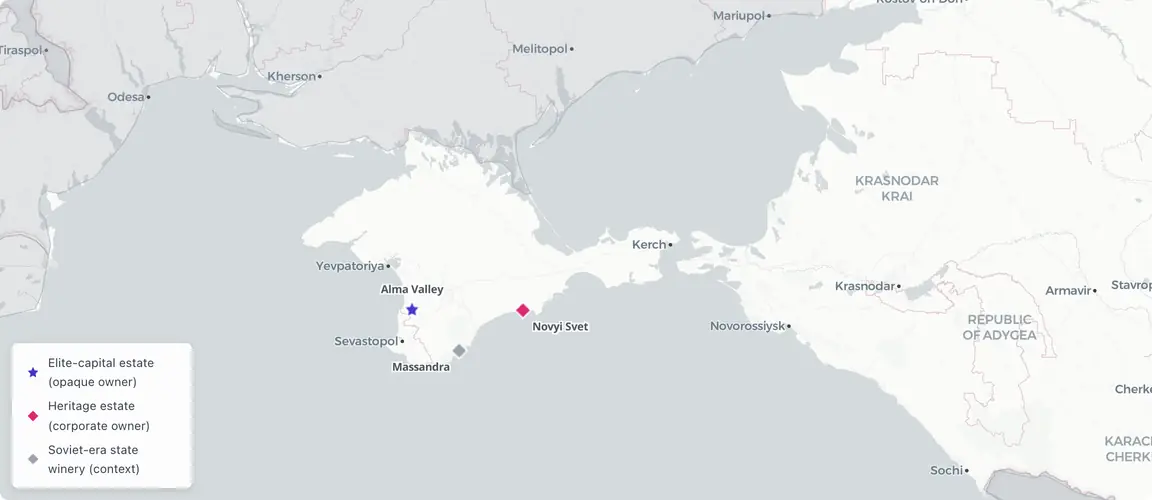 Two elite estates anchor opposite ends of one contested peninsula.
