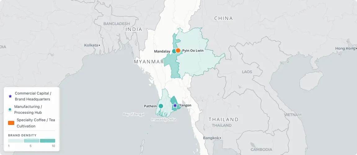 The 1992–2000 SLORC cohort (ages 60–80) clusters in Yangon, Mandalay, and the Ayeyarwady Delta — Myanmar's most urgent succession zone — while the 2011–2019 boom cohort anchors the Shan Plateau specialty coffee zone; two transactions ($1B ThaiBev, $100M Colgate) proved institutional buyers exist, yet no intelligence infrastructure maps the next generation.