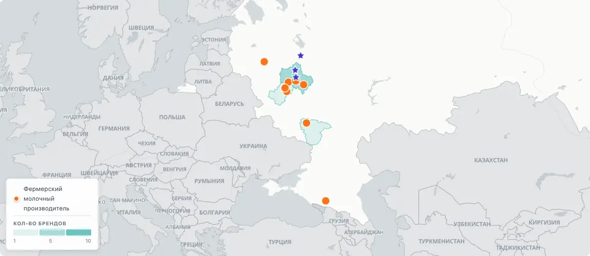 Все крупные ремесленные бренды — в радиусе 250 км от Москвы: короткий срок хранения привязывает производство к столичным потребителям.