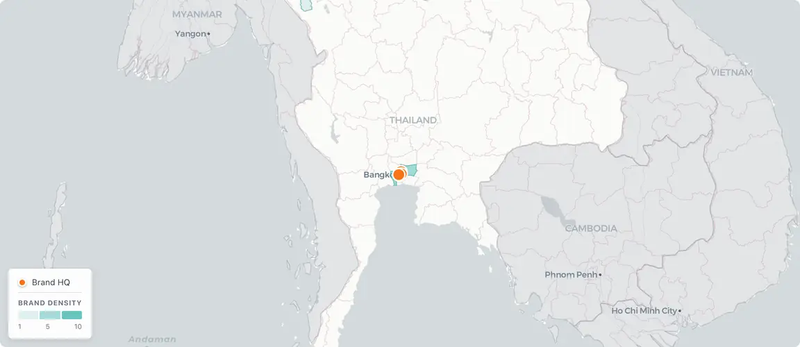 Every crisis-cohort brand was built, sold, and still sought from one city — Bangkok, not the botanical heartland.